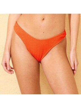 NWT Orange Pucker Texture Low-Rise Extra High Leg Extra Cheeky Bikini Bottom - L